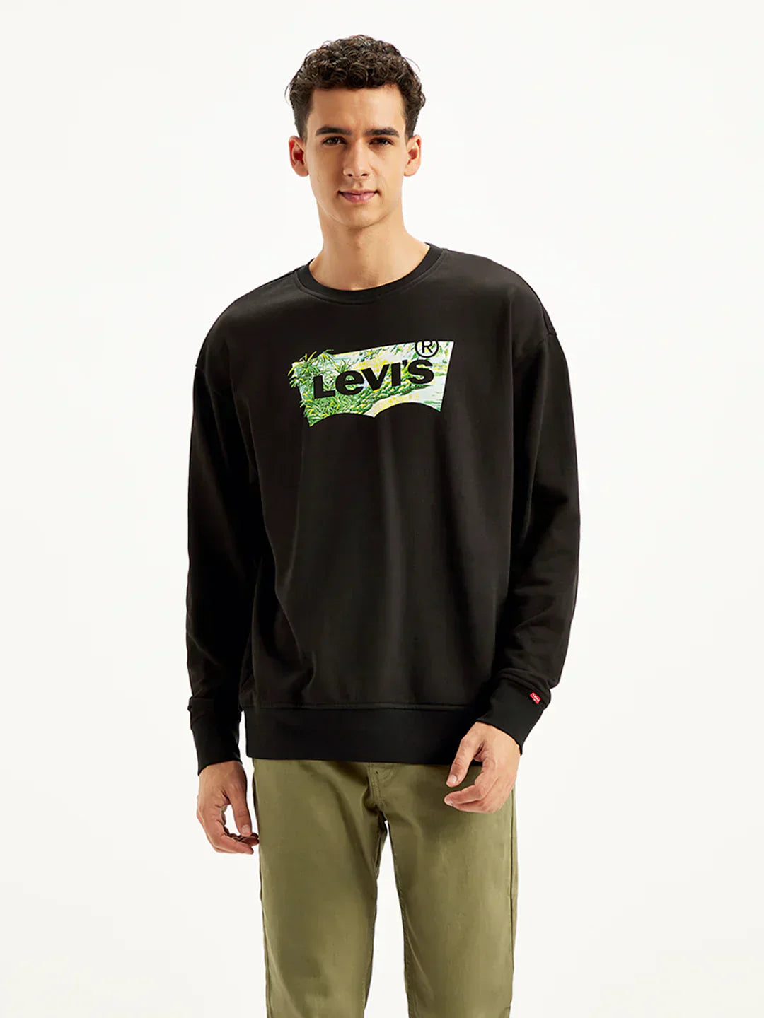 Levis Men's Brand Logo Black Crew Neck Sweatshirt