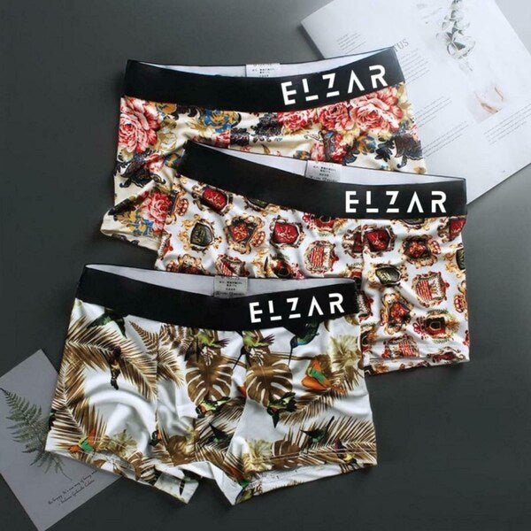 ELZAR Men's Extra Thin Elastic Underwear Long Comfortable Breathable Comfort Boxer Brief Nylon Material(Pack Of 3, Multicolor)