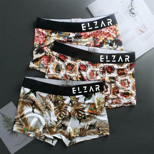 ELZAR Men's Extra Thin Elastic Underwear Long Comfortable Breathable Comfort Boxer Brief Nylon Material(Pack Of 3, Multicolor)