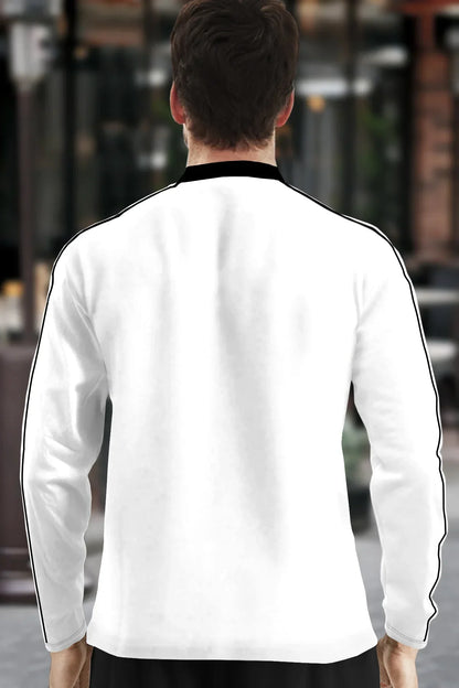 Men Mandarin Collar Cotton Blend White Full Sleeve T-Shirt