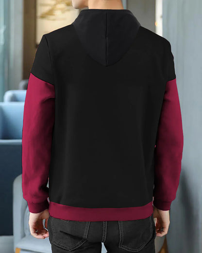 men Black Maroon Hooded tshirt