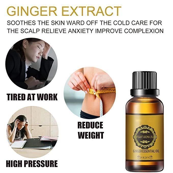 Lymphatic Drainage Ginger Oil, Slimming Tummy Ginger Oil, Ginger Essential Oil for Swelling and Pain Relief, Care for Skin (30ML) (Pack Of 2)