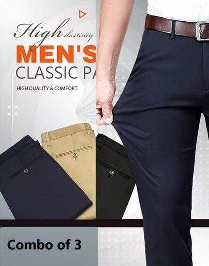 High Elasticity Men's Classic Pants (Pack of 3)