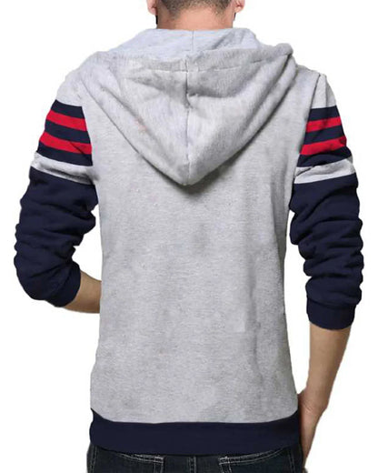 Men Full Sleeve Navyblue Grey Colorblock Hooded Jacket