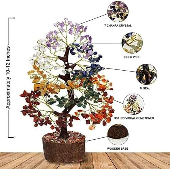 Seven Chakra Crystal Tree Good Luck Showpiece for Home Decor Items Crystals Gemstones Bonsai Money Tree for Good Luck, Decoration Gift Item, Multicolo