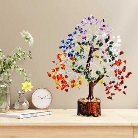 Seven Chakra Crystal Tree Good Luck Showpiece for Home Decor Items Crystals Gemstones Bonsai Money Tree for Good Luck, Decoration Gift Item, Multicolo