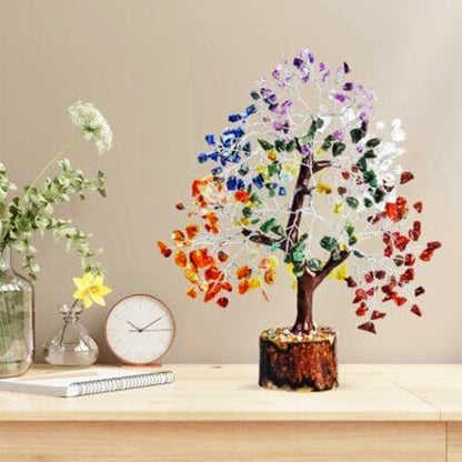 Seven Chakra Crystal Tree Good Luck Showpiece for Home Decor Items Crystals Gemstones Bonsai Money Tree for Good Luck, Decoration Gift Item, Multicolo