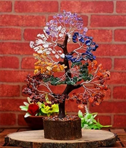 Seven Chakra Crystal Tree Good Luck Showpiece for Home Decor Items Crystals Gemstones Bonsai Money Tree for Good Luck, Decoration Gift Item, Multicolo