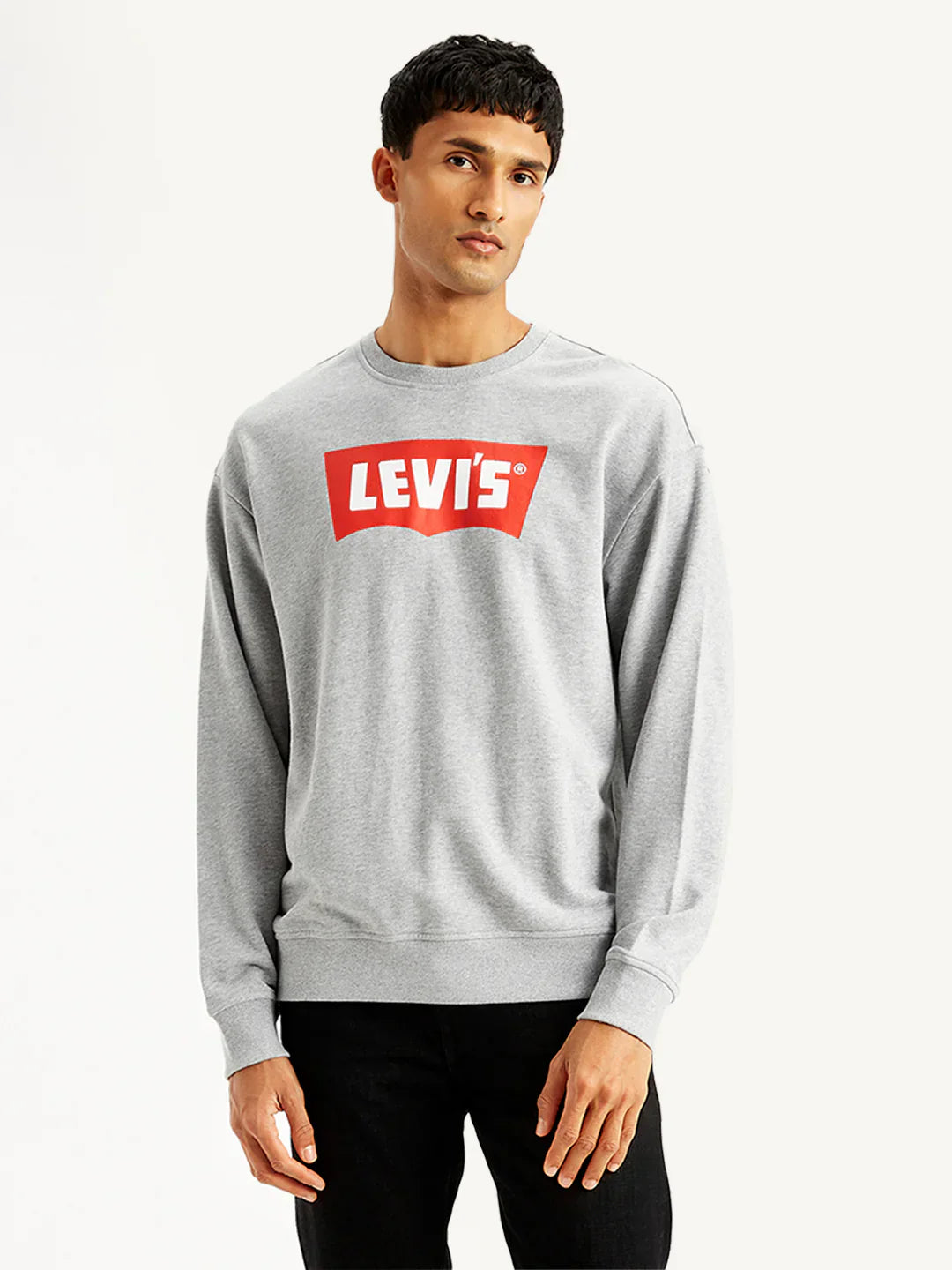 Levis Men's Brand Logo Grey Crew Neck Sweatshirt