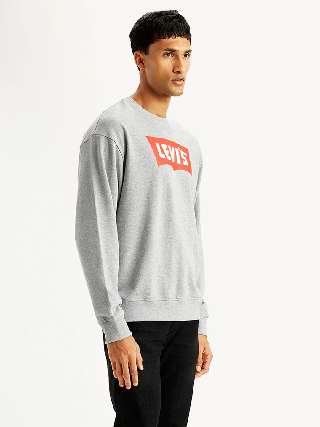 Levis Men's Brand Logo Grey Crew Neck Sweatshirt