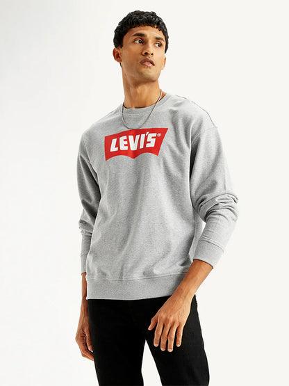 Levis Men's Brand Logo Grey Crew Neck Sweatshirt