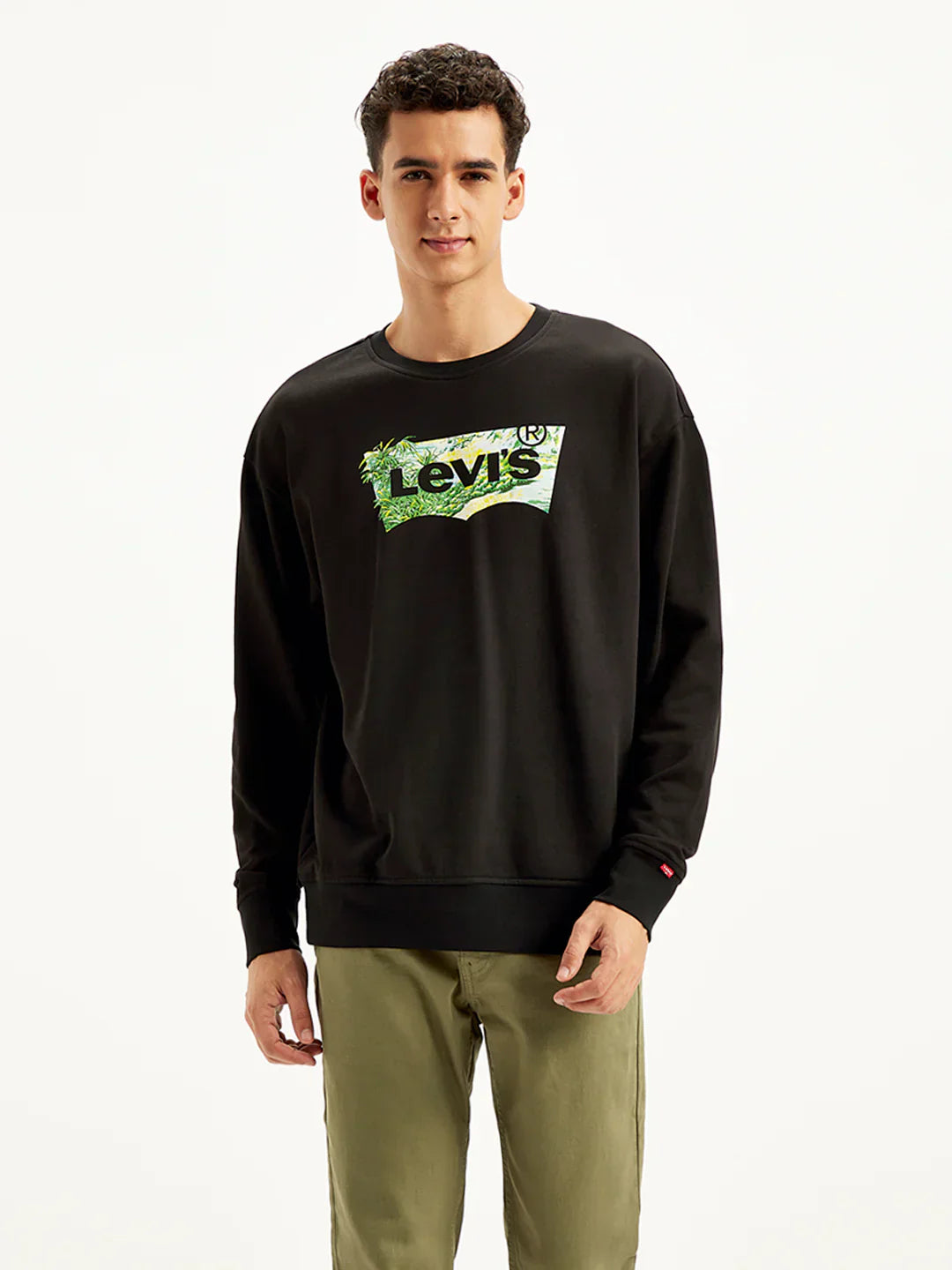 Levis Men's Brand Logo Black Crew Neck Sweatshirt