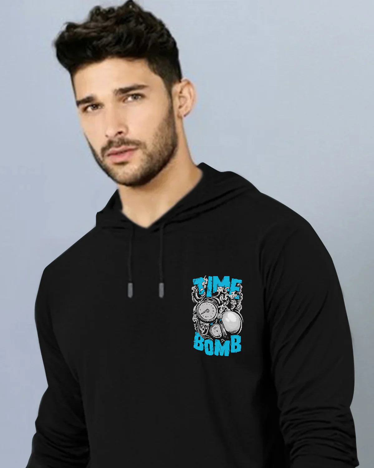 Men Typography Back Printed Hooded T-Shirt