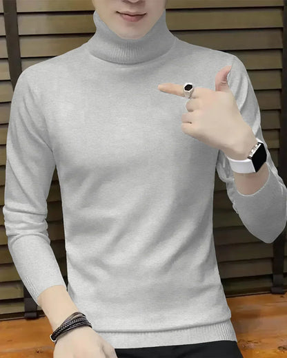 Men High Neck Plain Sweatshirt / Grey