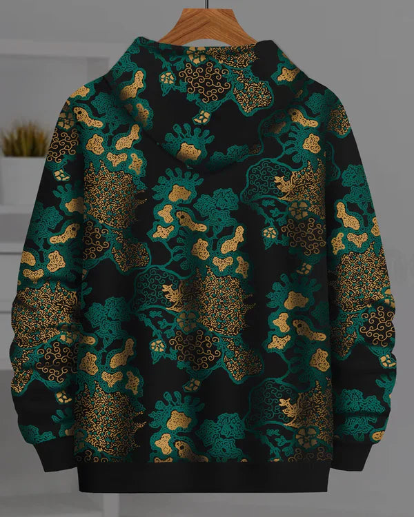 Men Black Floral Printed Hooded Sweatshirt