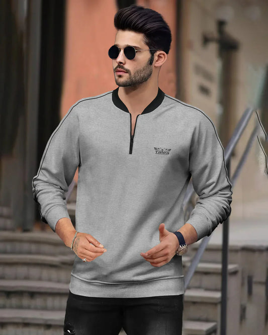 Henley Neck Grey Black Contrast Sweatshirt - No Hood