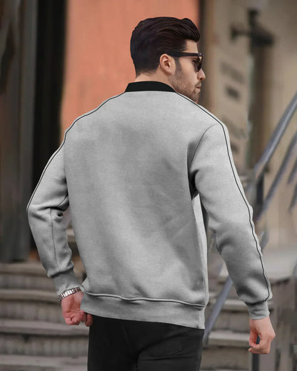 Henley Neck Grey Black Contrast Sweatshirt - No Hood