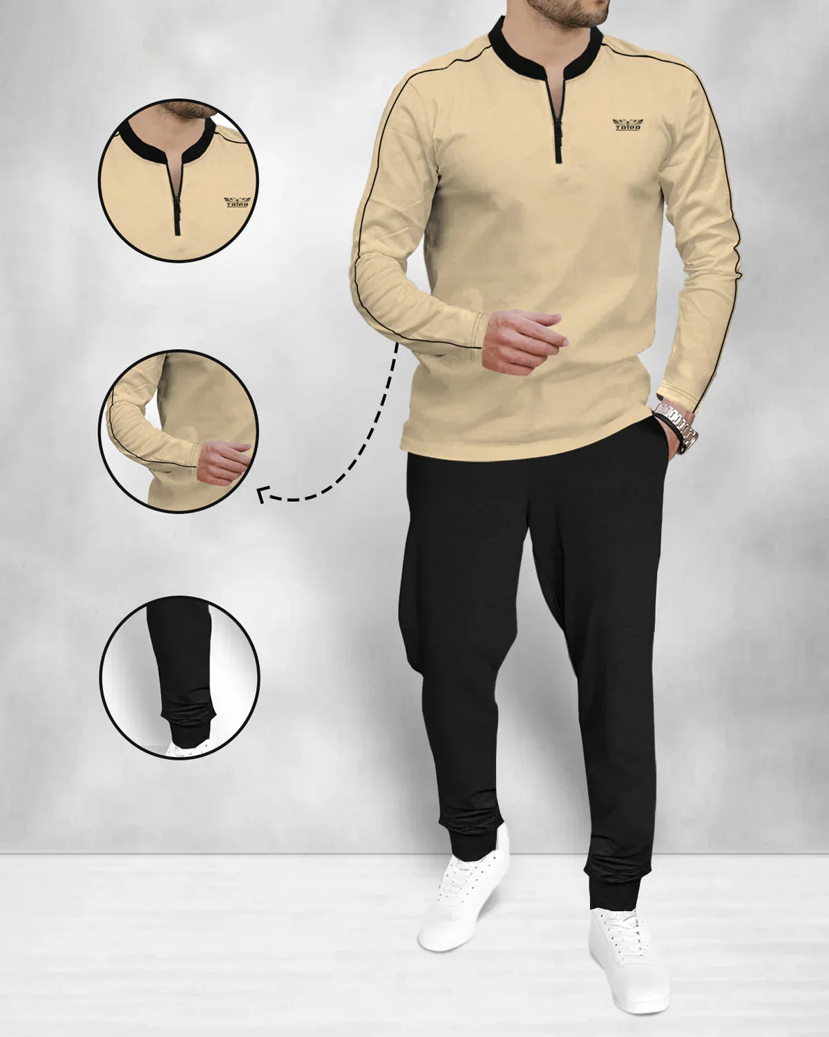 (Bei(Maroon & Black) Tracksuit | Full Sleeve Henley Neck T-shirt with Black Jogger Pantge & Black Tracksuit) Full Sleeve T-shirt with Jogger Pant