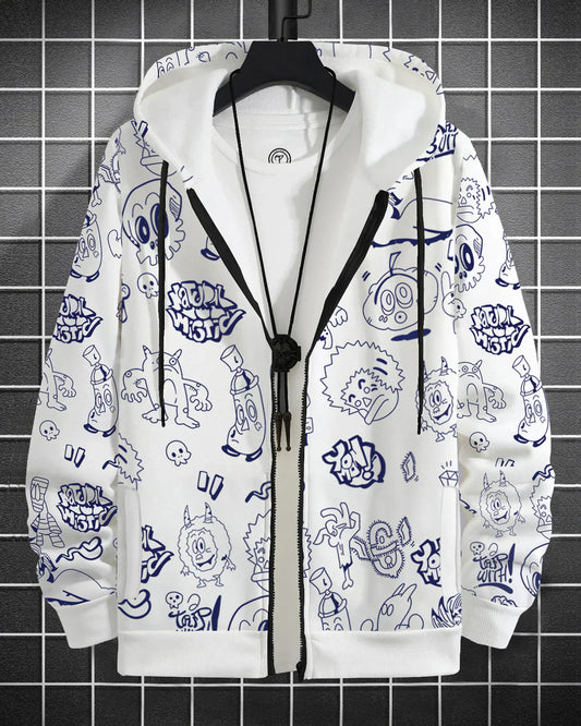 Men Comic Printed Jacket - White