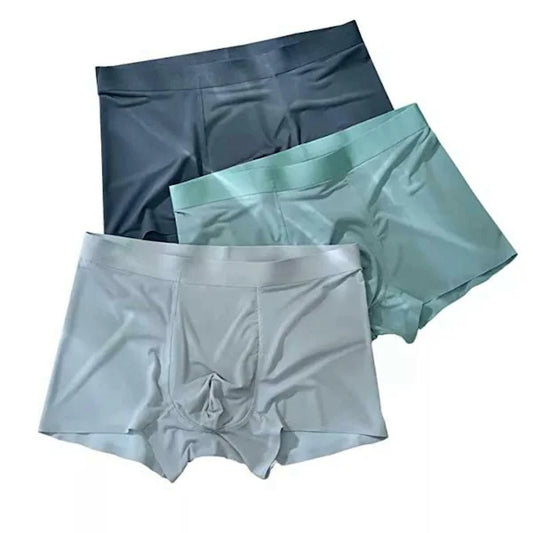 ELZAR Men's Extra Thin Elastic Underwear Long Comfortable Breathable Comfort Boxer Brief Nylon Material(Pack Of 3, Multicolor)